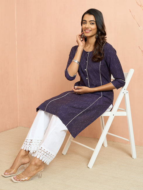 Women's Purple Cotton Ikkat Kurta